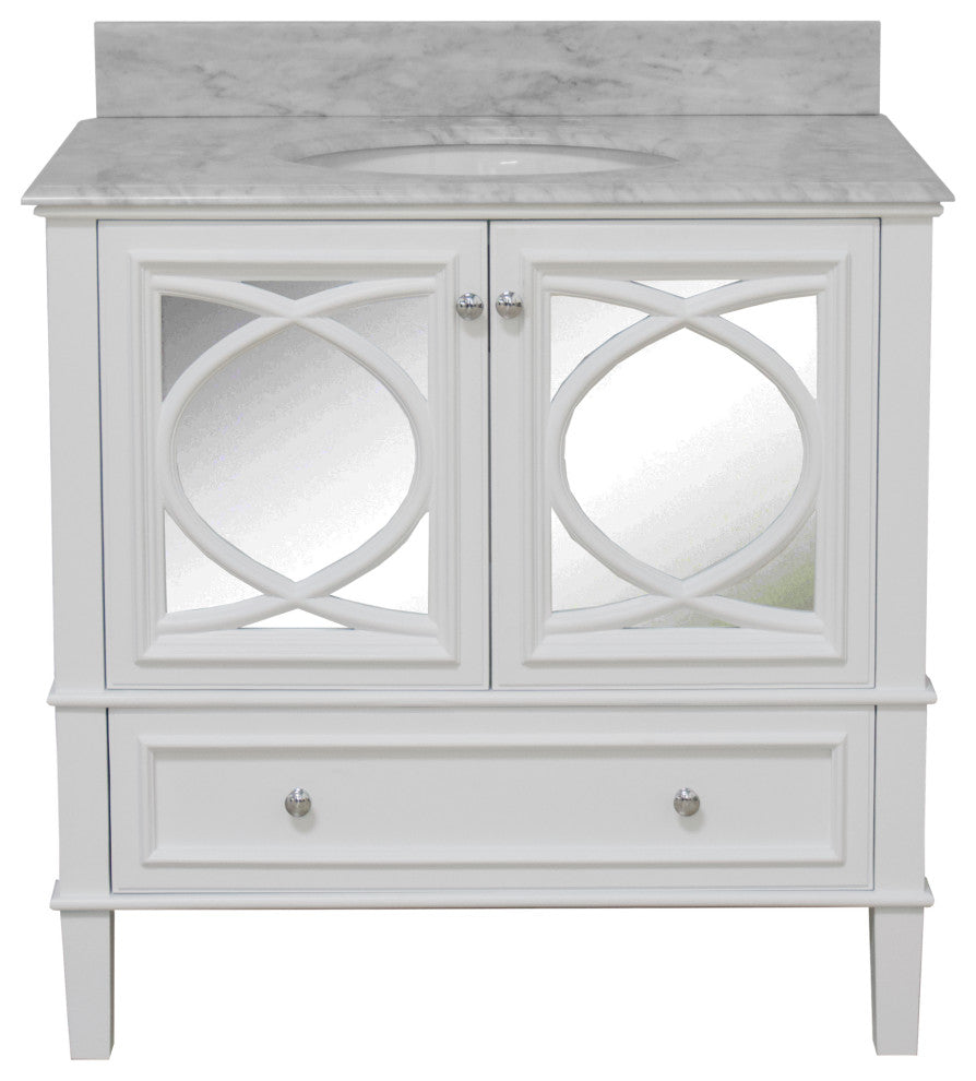 Olivia 36" Bathroom Vanity, White, Carrara Marble