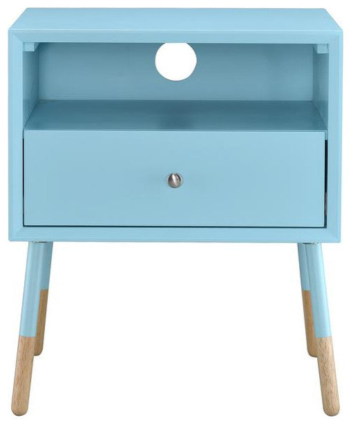 Arctic Blue End Table With Natural Wood Dipped Legs
