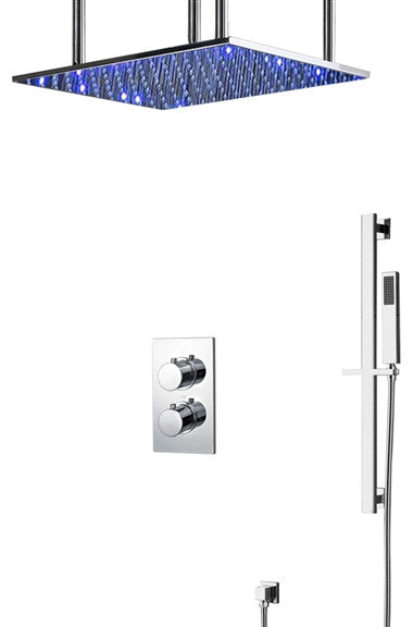 Cori 2-Way Thermostatic LED Rainfall Shower System With Handheld Shower, Chrome