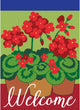 Double Applique Geraniums Burlap Garden Flag
