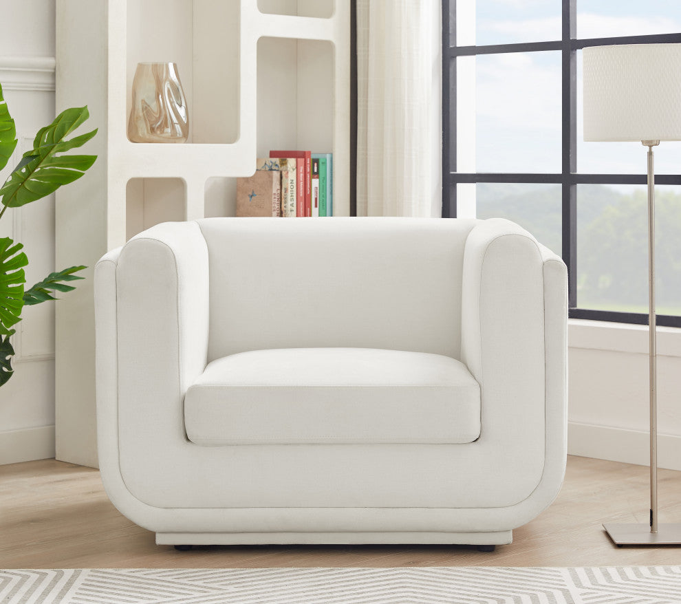 Kimora Linen Textured Fabric Upholstered Chair, Cream