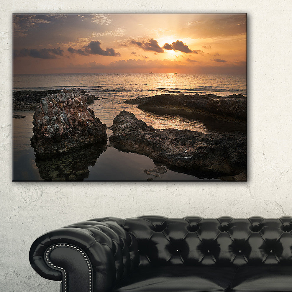 "Dark Africa Beach With Ancient Ruins" Oversized Beach Canvas Artwork, 32"x16"