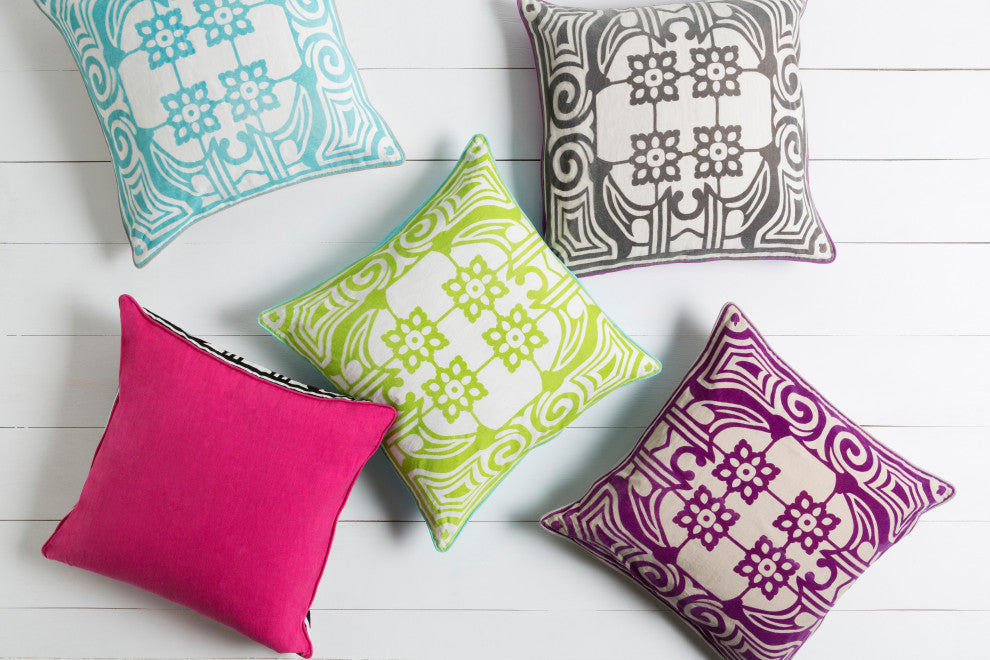 Surya Eleonore ELN-001 18"x18" Pillow Kit, Ivory/Purple/Charcoal