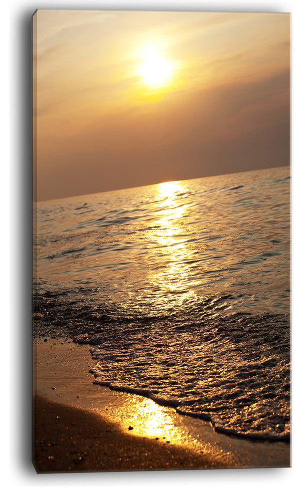 "Gloomy Beach And Waters At Sunset" Modern Beach Canvas Art Print, 16"x32"