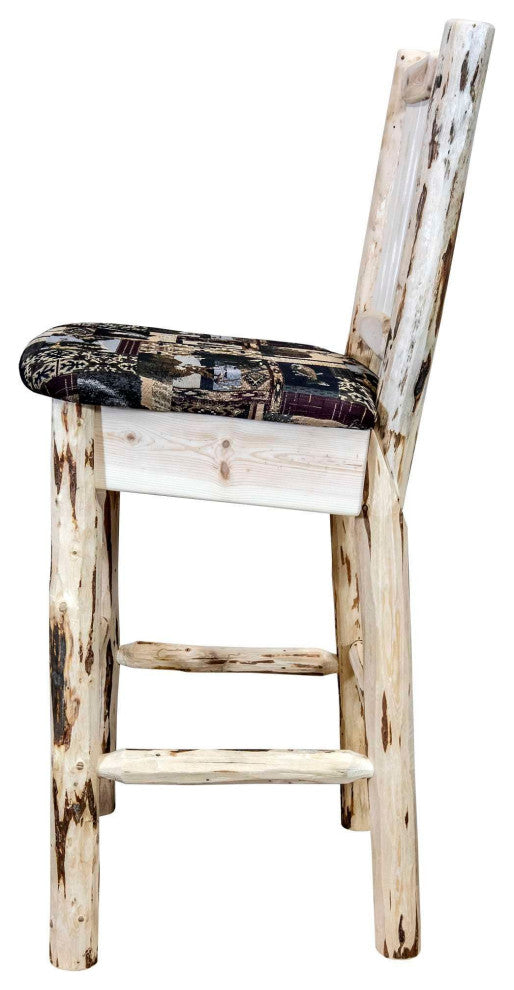 Montana Collection 30" Upholstered Barstool With Back, Natural Finish