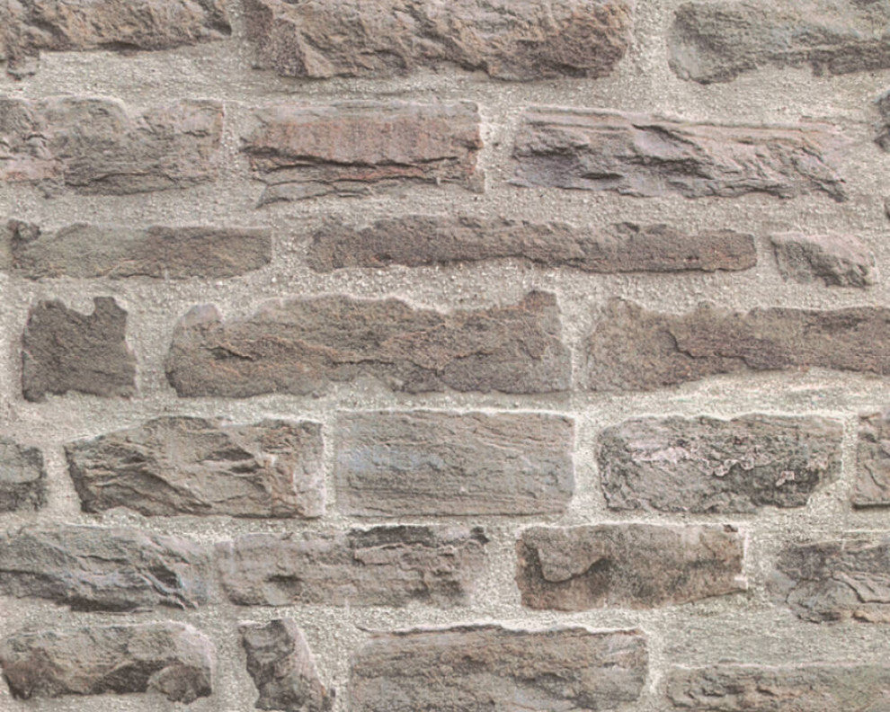 Faux Textured Wallpaper Stone Wall, 319441, Beige Gray, One Roll
