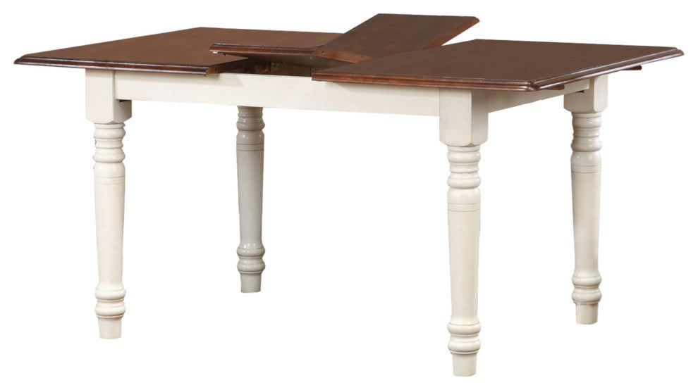 60" Rectangular Extendable Butterfly Leaf Dining Table, White/Chestnut Brown