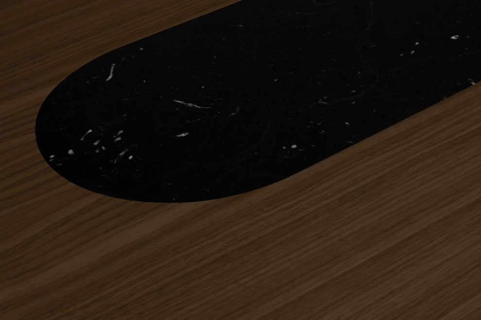 Modern Walnut Dining Table, Walnut and Black Marble