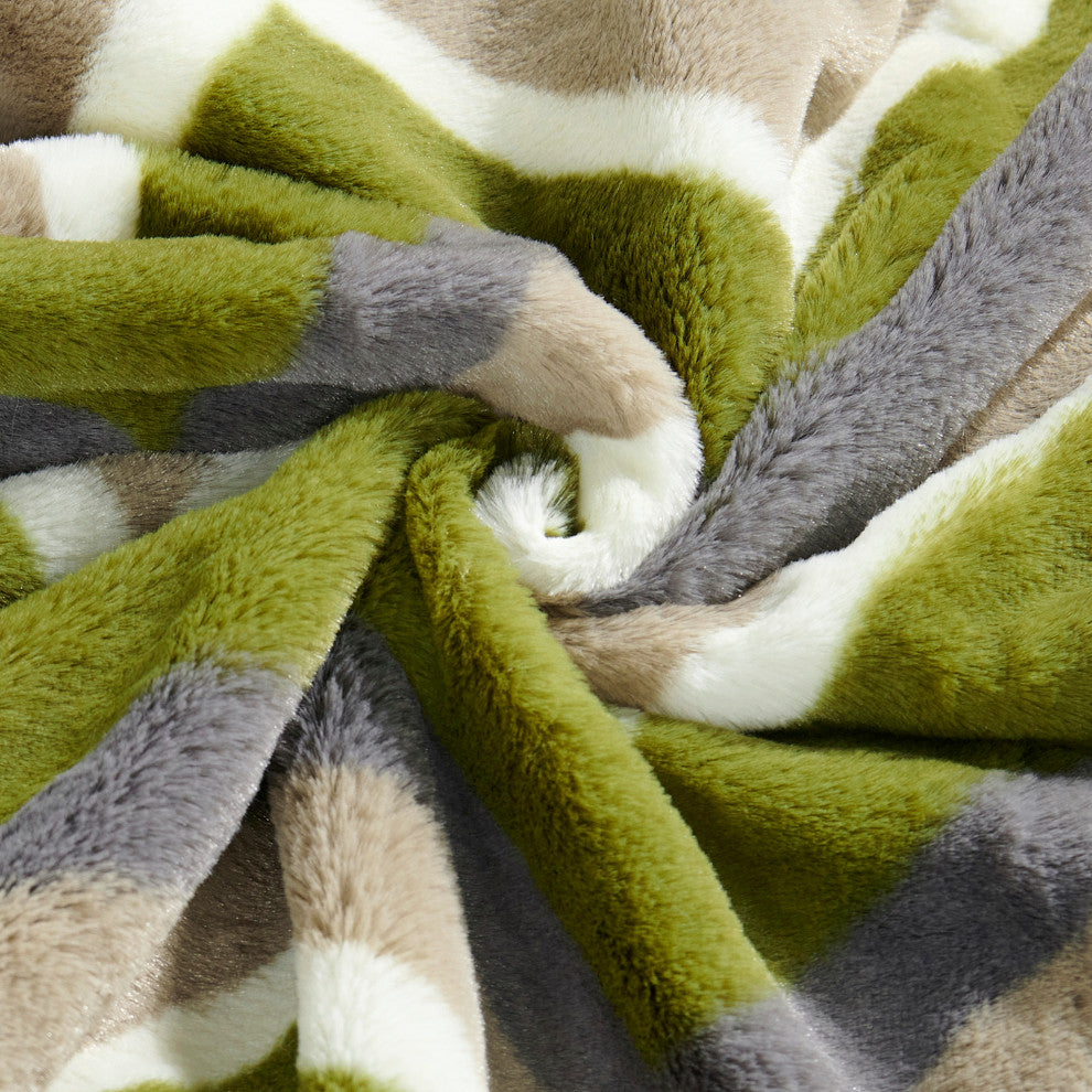 Chevron Faux Fur Pillow Shells, Set of 2, Taupe Green, 20"x20"