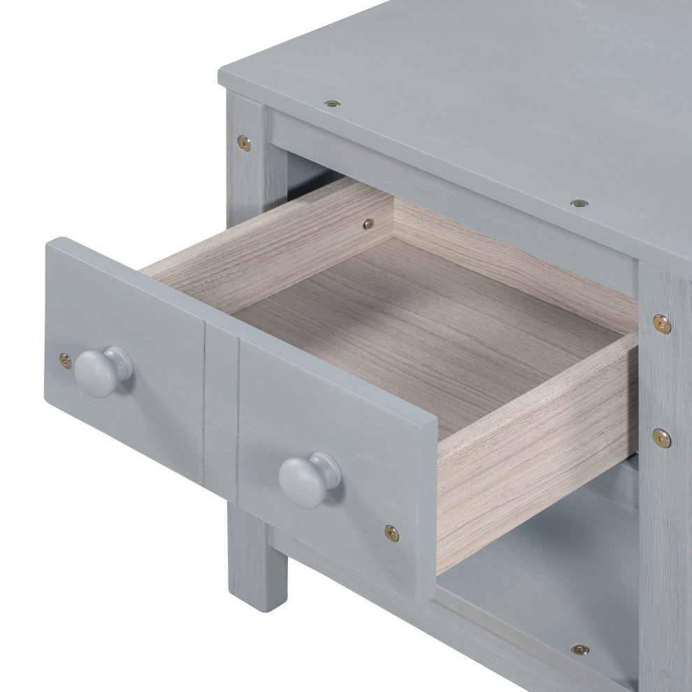 1-Drawer Wood Nightstand with Open Shelf (Set of 2) , Grey, 19'' X 16''