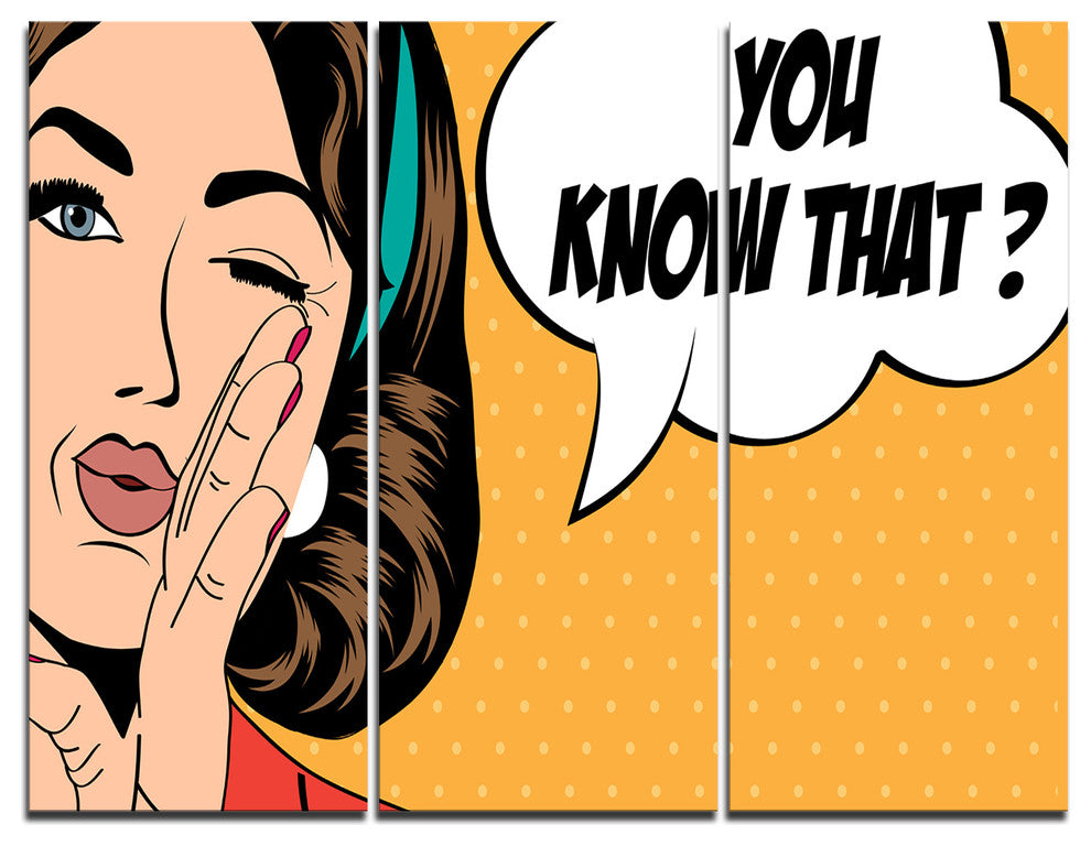 "Retro Woman in Comic Style" Digital Metal Wall Art, 3 Panels, 36"x28"