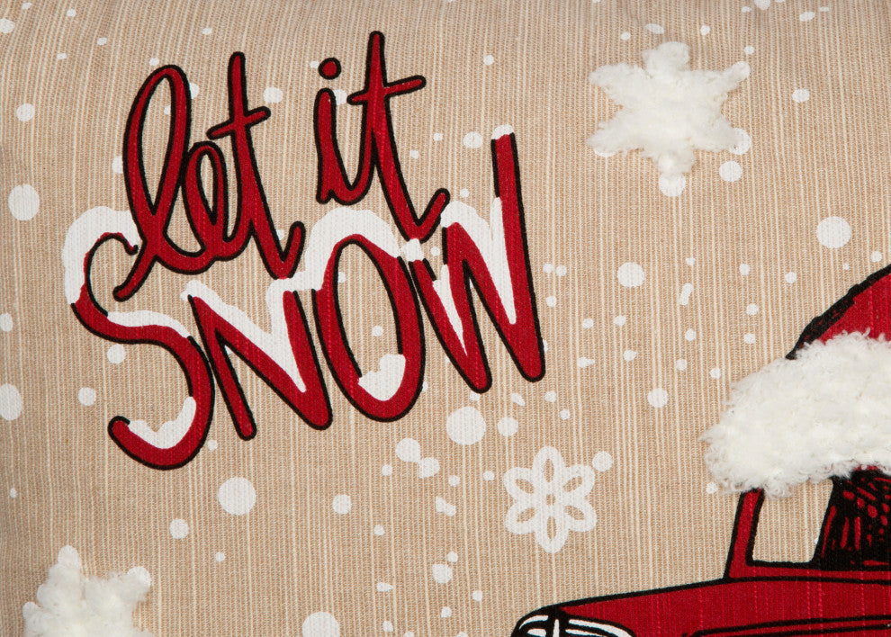 Let It Snow Christmas Car Pillow Embroidered WithSofty Tufted Snow, 13"x18"