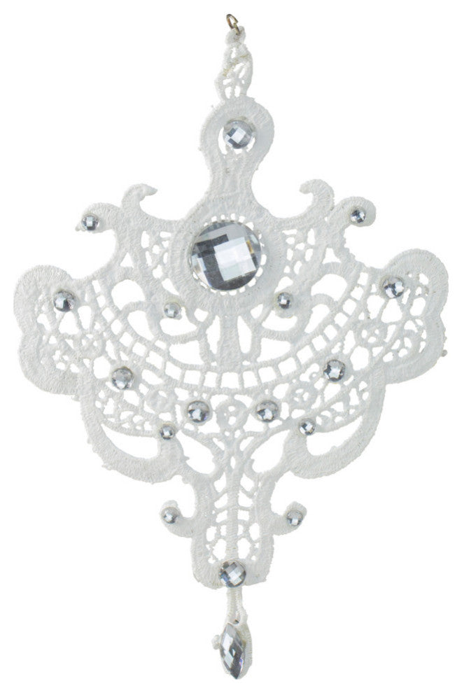 9.5" White Elegant Jeweled Lace Doily Style Christmas Ornament