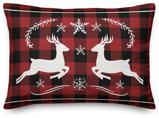 Plaid Vintage Reindeer 14"x20" Throw Pillow Cover