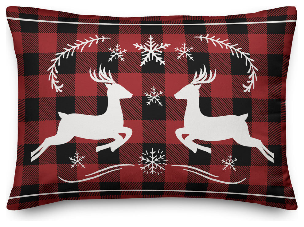 Plaid Vintage Reindeer 14"x20" Throw Pillow Cover