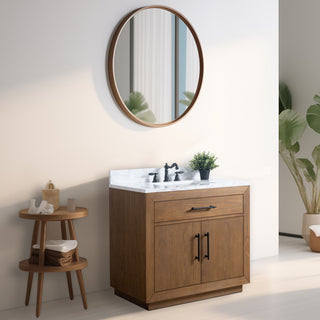 Vanity Art Bathroom Vanity With Sink, Tan, 36" Single, Arabescato White Engineered Marble Top