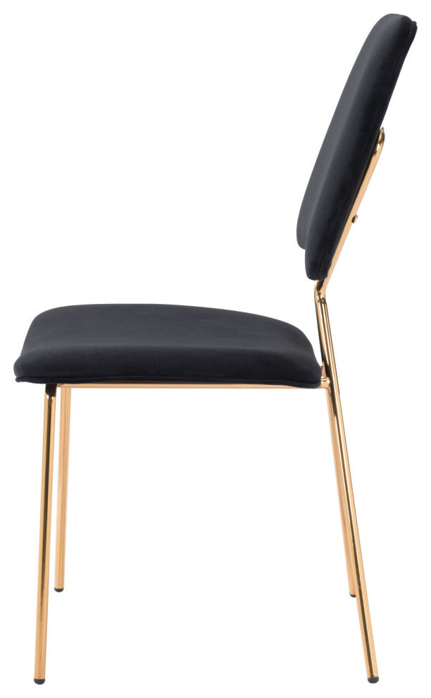 Dining Chair, Set of 2, Steel Metal, Fabric, Black, Gold, Kitchen Cafe Bistro