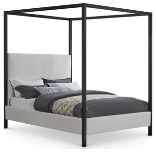 James Linen Textured Fabric Upholstered Bed, Cream, Queen