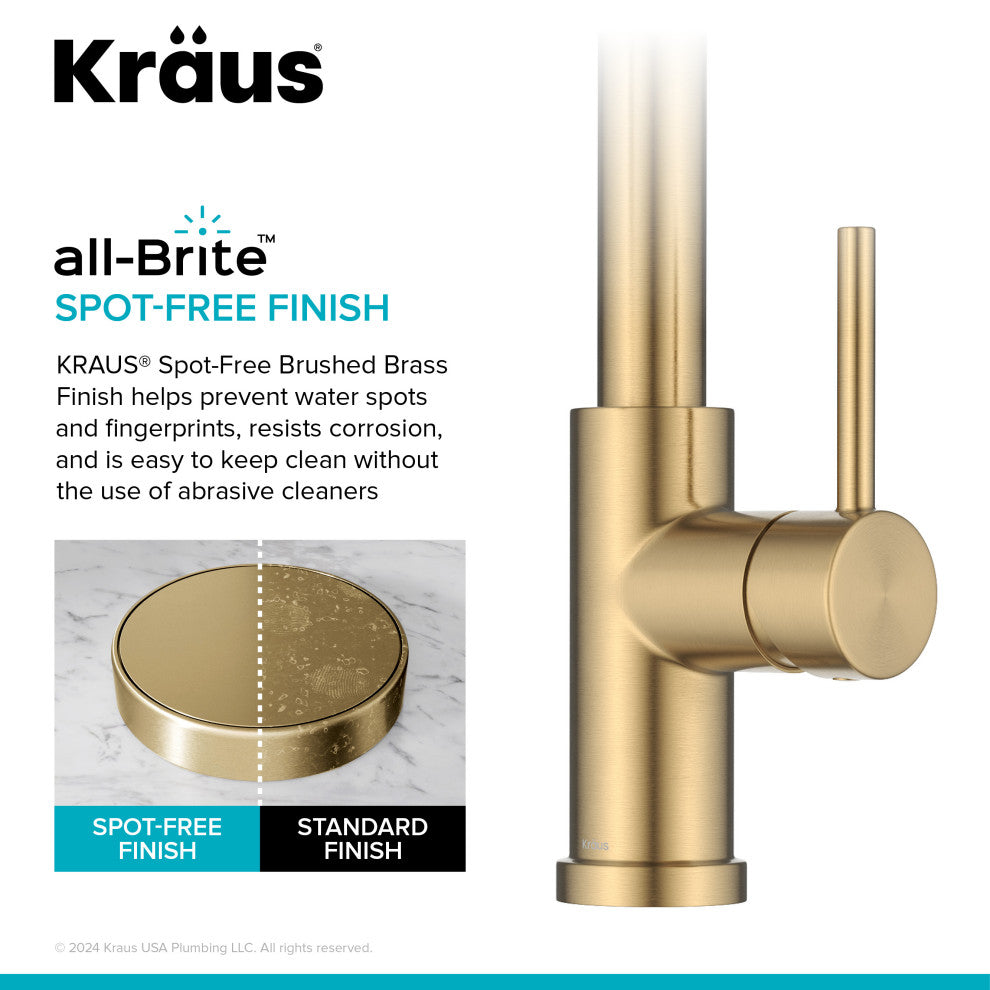 KRAUS Coda 2-Function 1-Handle Pull Down Kitchen Faucet Brushed Brass