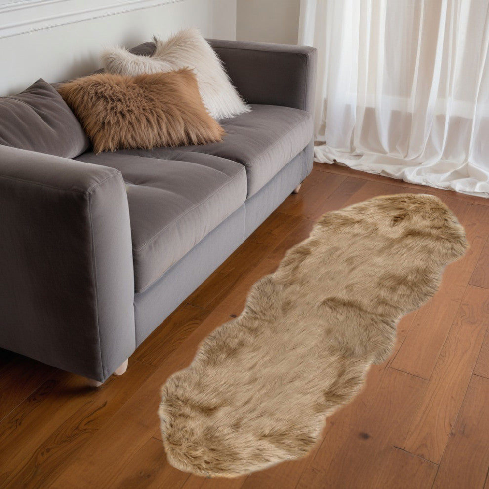 6' Tan Faux Sheepskin Flokati Washable Area Rug