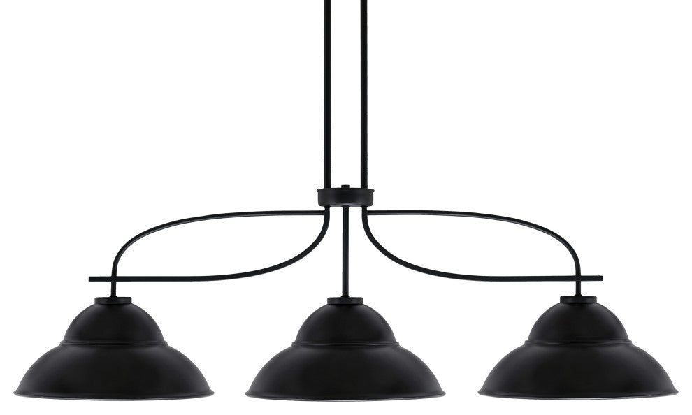 Cavella 3 Light Island Light, Matte Black Finish, 13" Matte Black Metal Shades