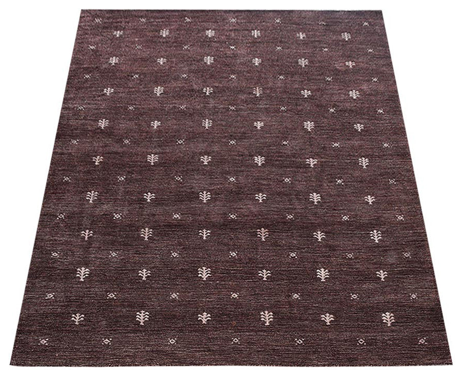 HAND KNOTTED LOOM SILK ECO-FRIENDLY RUG-9'x12',Rectangle,Brown White,Contemporar