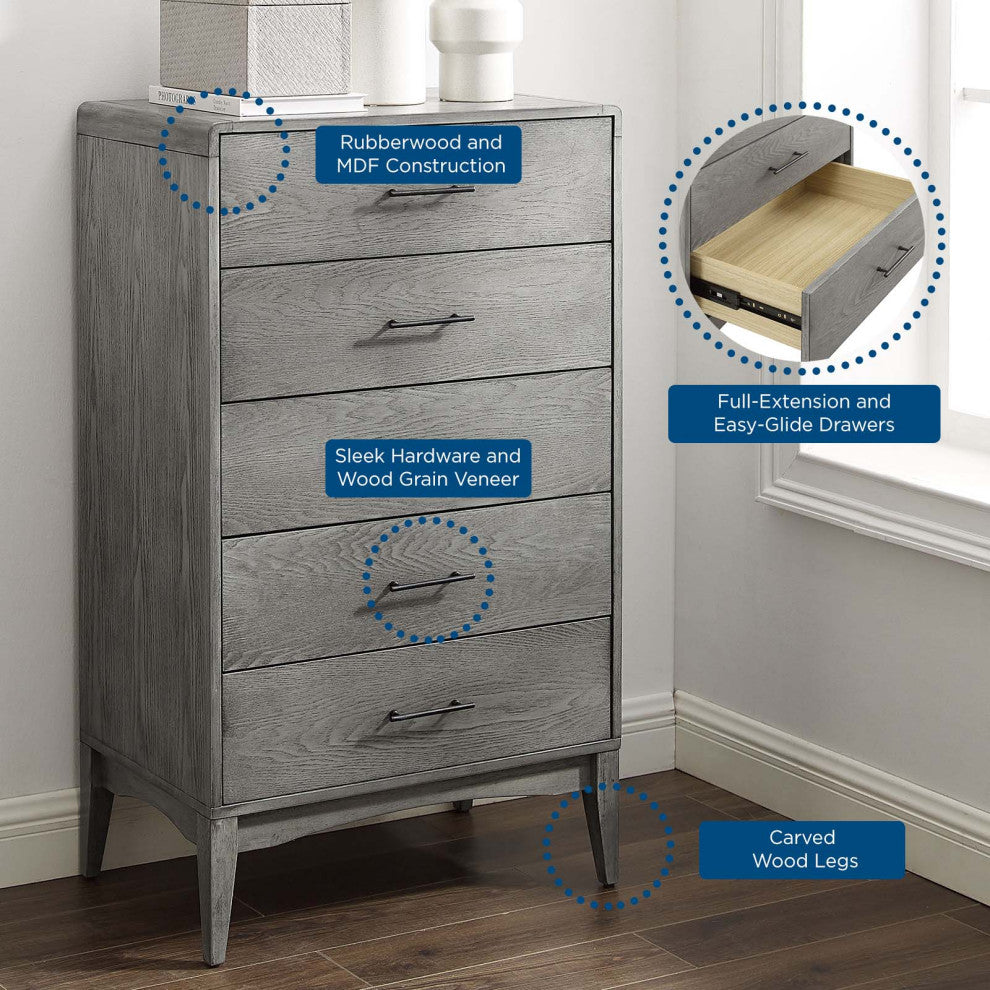 Platform Bed Chest Nightstand Set, Twin Size, Wood, Gray, Modern Room