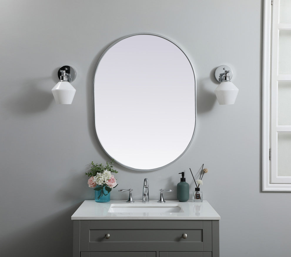 Metal Frame Oval Mirror 27X36 Inch, Silver