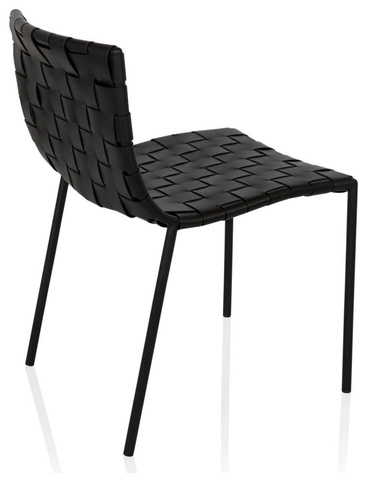 Elite Living Soho, Set of 2, Modern Faux Leather Weave Dining Chair, Black