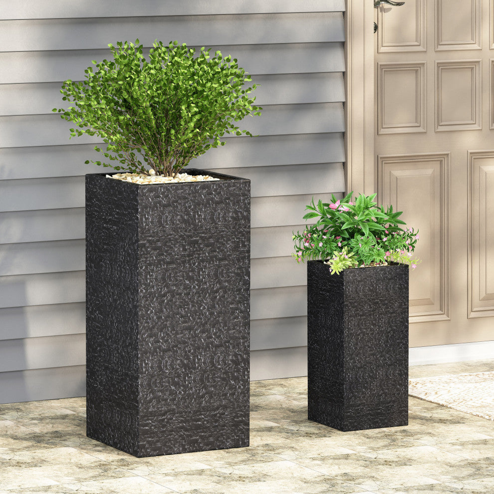 Leiman Outdoor Large and Small Cast Stone Planters, Set of 2