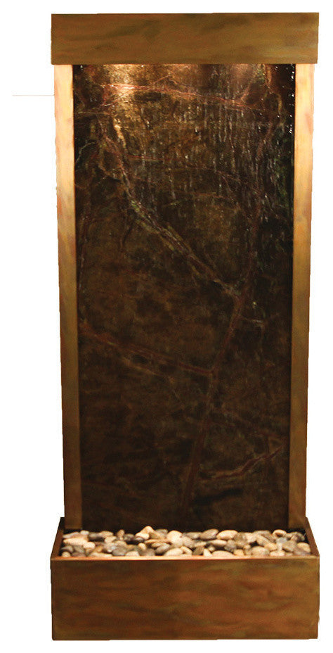 Harmony River Flush Mount Water Fountain, Green Marble, Rustic Copper