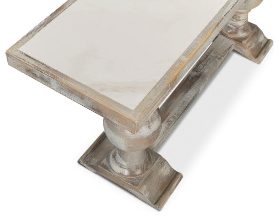 Double Pedestal Console Table Distressed White Solid Wood