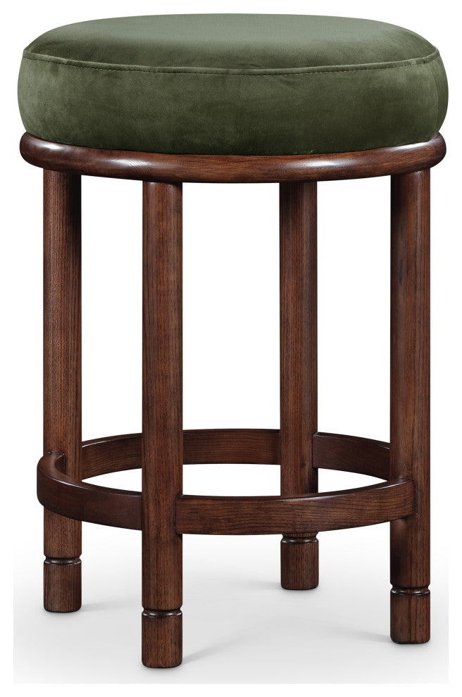 Monette Upholstered Bar and Counter Stool, Green, Velvet, Brown Finish