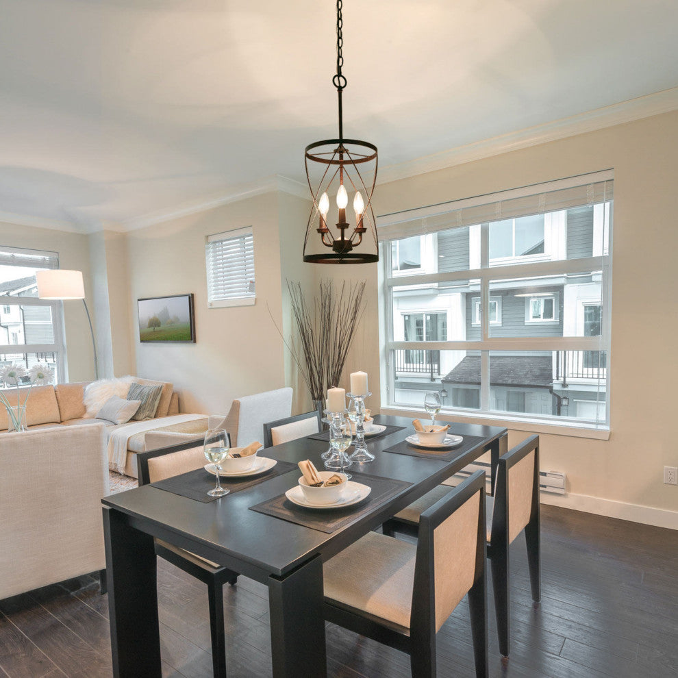 3-Light Farmhouse Chandelier, Metal Cage Foyer Pendant Light