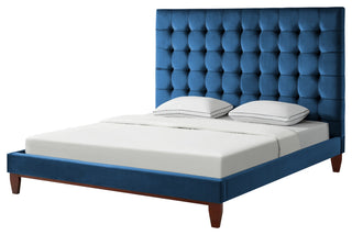 Baldwin Button Tufted Platform Bed, Navy Blue, King