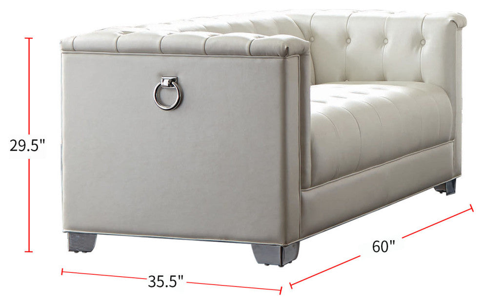 Leatherette Upholstered Loveseat with Button Tufting, Pearl White
