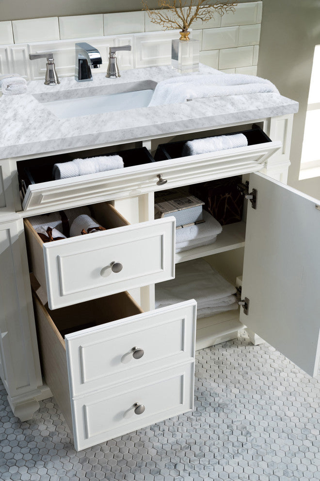 Bristol 36" Single Vanity Bright White, Carrara Marble