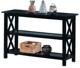 Transitional Wooden Sofa Table With "X" Side Design & Two Shelves, Dark Brown