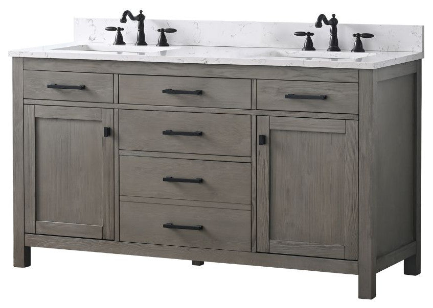 Jasper 60" Bathroom Vanity, Textured Gray, Ariston White Engineered Stone Top