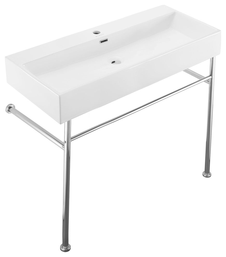 Claire 40" Ceramic Console Sink White Basin Chrome Legs
