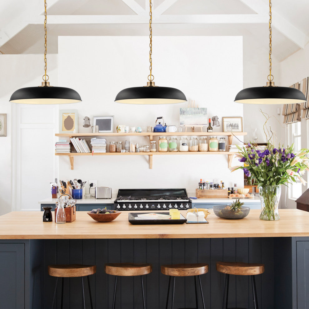 Colony 1-Light Large Pendant, Matte Black With Burnished Brass