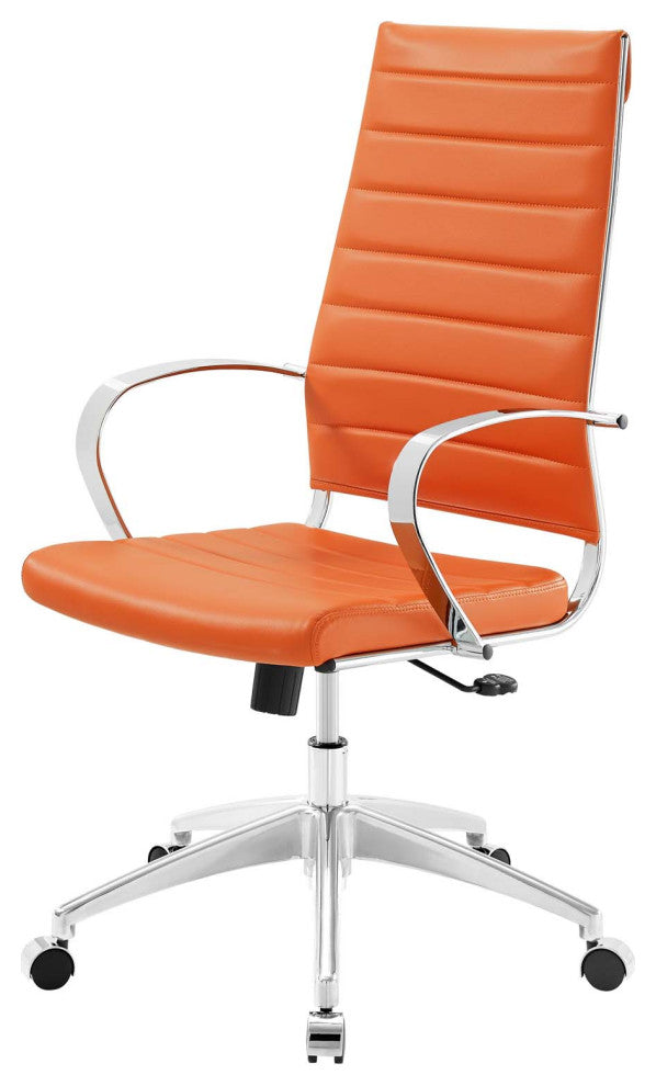 Computer Work Desk High Back Chair, Faux Leather, Orange, Home Business Office