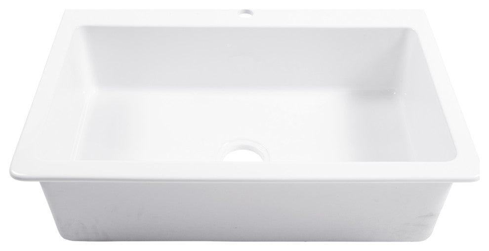 Jackson Crisp White Fireclay 33" Single Bowl Drop-In Kitchen Sink with 1 Hole