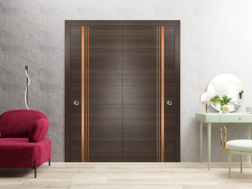 Bypass Doors 64 x 84 | Planum 1010 Chocolate Ash with  | Sturdy Rails