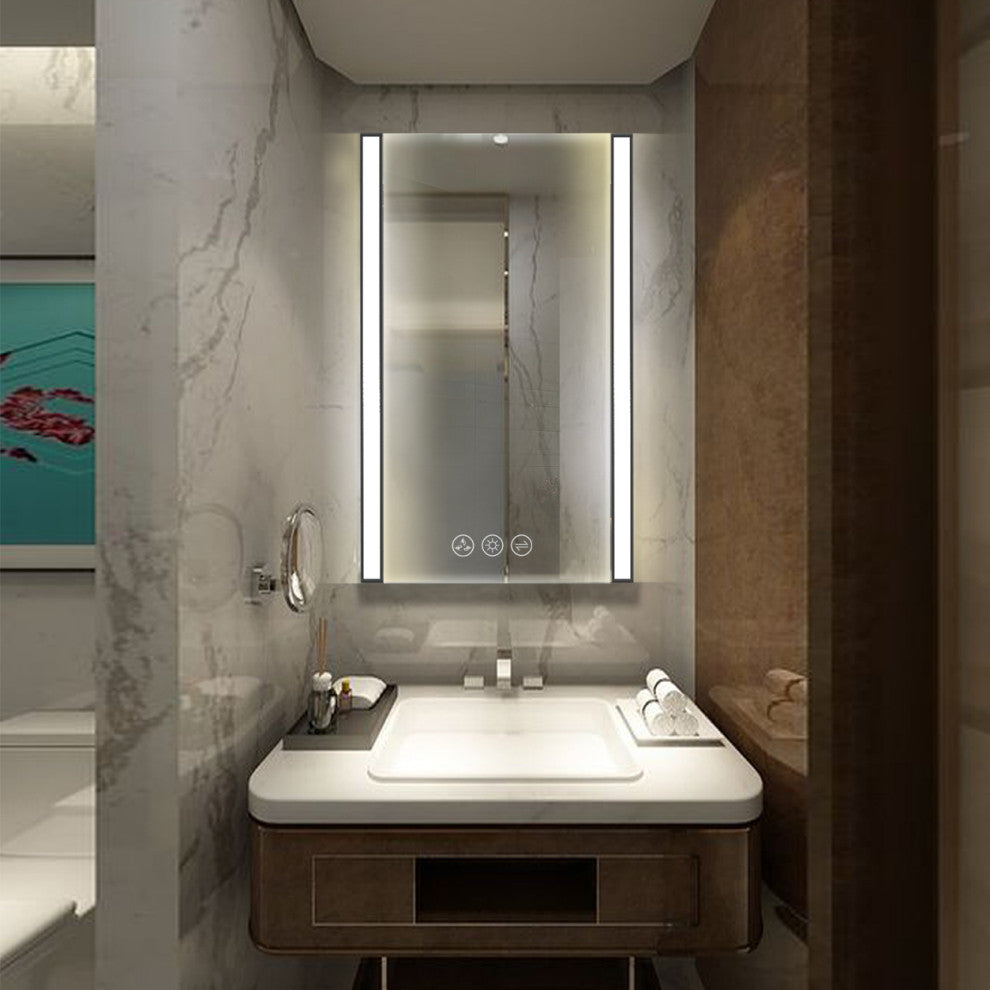 LED Antifog Bathroom Mirror, Dimmer, Adjustable Color, Matte Black, 20x32