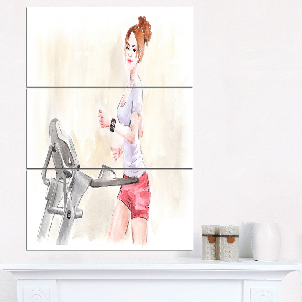 "Pretty Workout With Fitness Watch" Digital Metal Wall Art, 3 Panels, 28"x36"