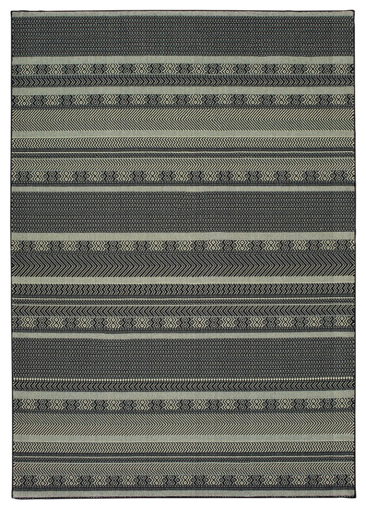 5' X 8' Black Ivory Machine Woven Geometric Indoor Area Rug