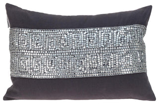 Glam Gray With Silver Sequins Lumbar Throw Pillow