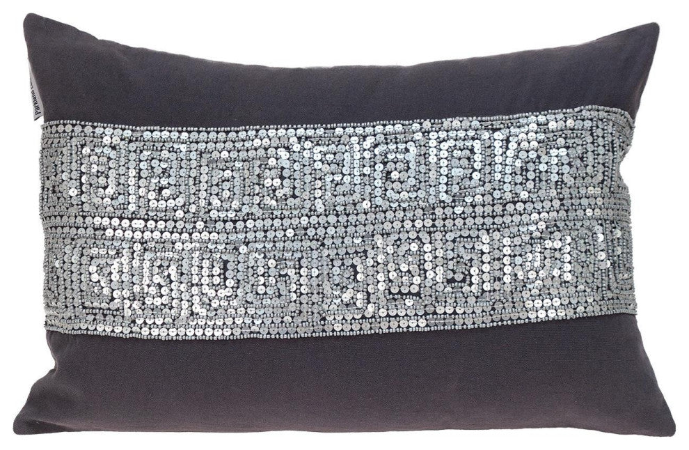 Glam Gray With Silver Sequins Lumbar Throw Pillow