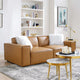 Loveseat Sofa, Faux Vegan Leather, Tan, Modern, Living Lounge Hotel Hospitality
